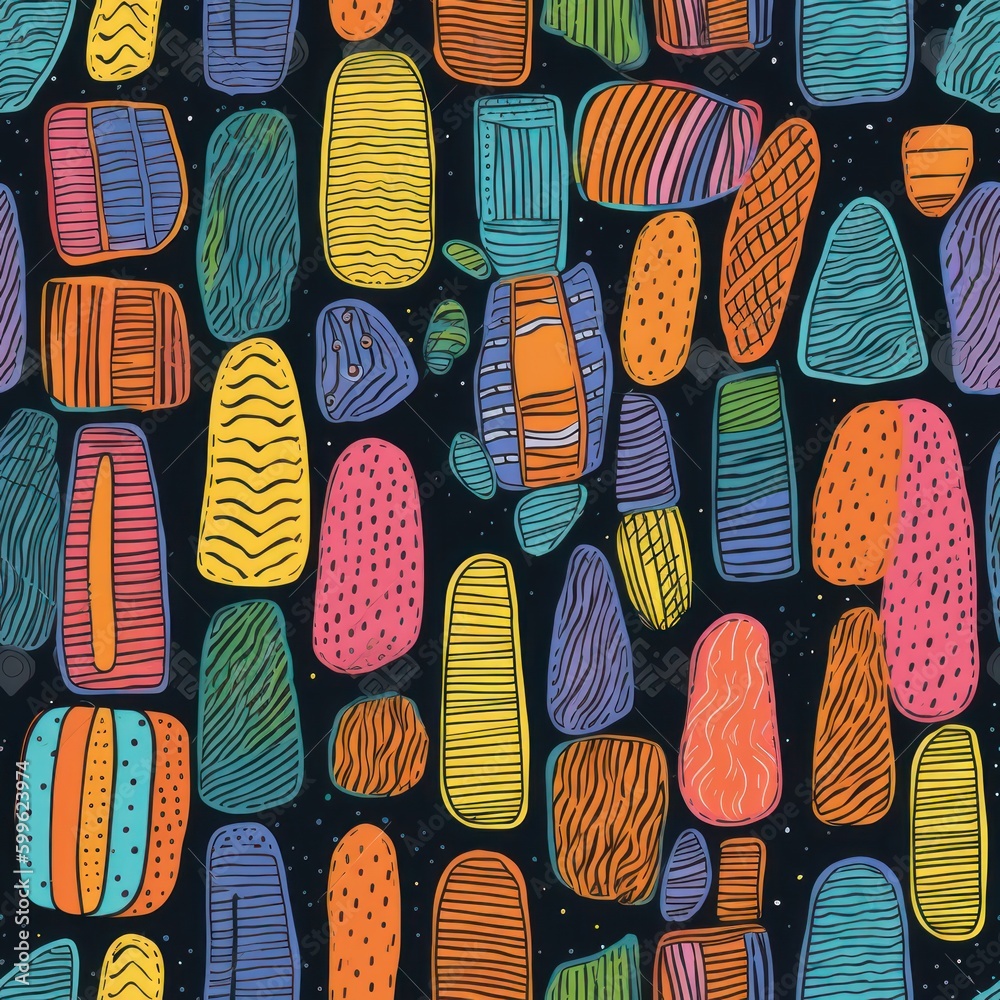 Poster abstract hand drawn vibrant colors background seamless pattern .