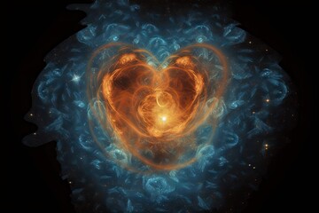 heart-shaped nebula with star in the center, surrounded by swirls and patterns, created with generative ai
