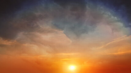  rainbow  sun beam on pink orange morning on cloudy sky