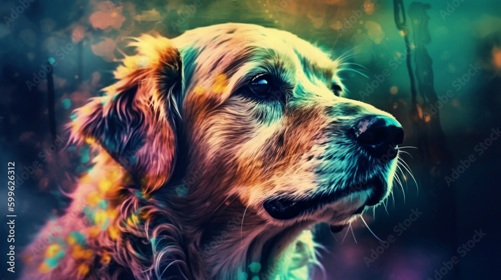 Poster Dog in abstract watercolor painting Generative AI 