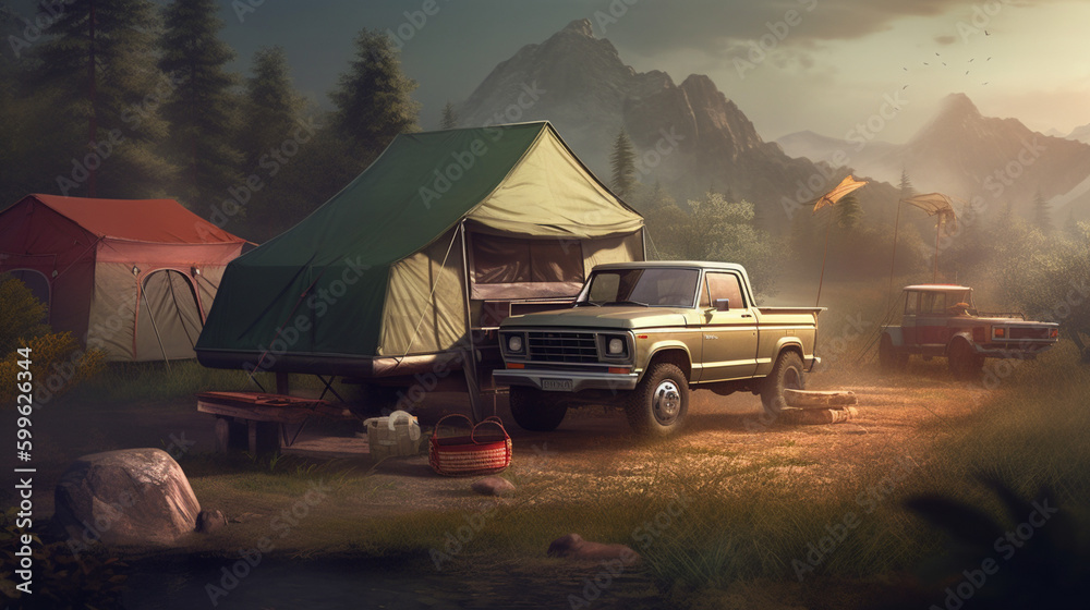 Canvas Prints background camping truck wallpaper generative ai