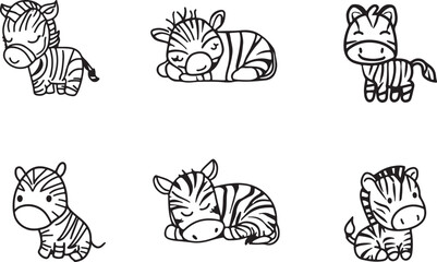 set of cute zebra line art vector