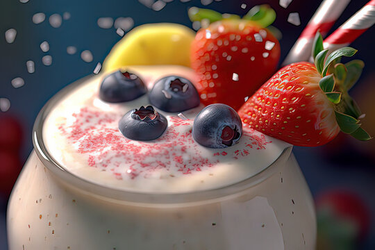 Delicious Fruit Milk Shake. AI technology generated image