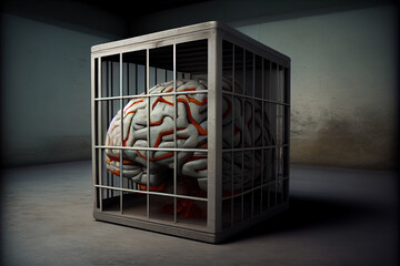 human brain in a cramped cage. Generative AI