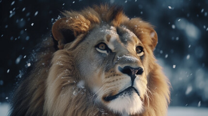 Fototapeta na wymiar Lion in the snow Generative AI 
