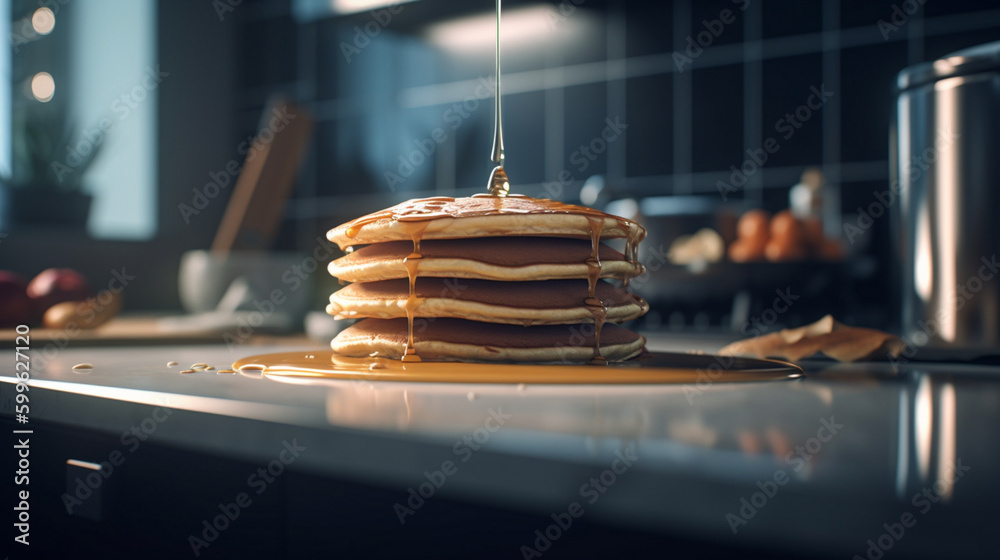 Poster pancake on a modern kitchen background generative ai