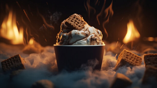 Spooky smores ice cream with marshmallow graham Generative AI 