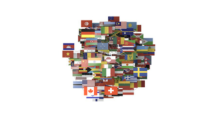 Connection lines Around map with all country flags, Futuristic Technology - PNG transparent