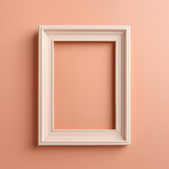 Wooden frame on wall coral-colored wall, blank frame for photos, text, illustrations, mockup for interior design, generative AI