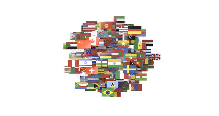 Connection lines Around map with all country flags, Futuristic Technology - PNG transparent