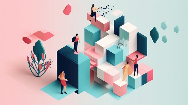 Team Collaboration: Conceptual metaphor illustration with clear visual hierarchy. Generative Ai