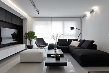 minimalist home with sleek, modern furnishings and decor, created with generative ai
