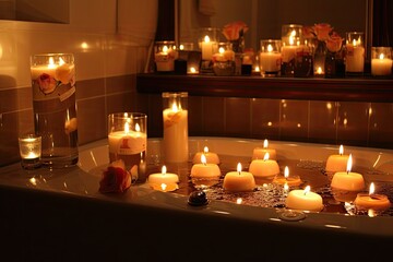 bubble bath with candles and music for truly relaxing experience, created with generative ai