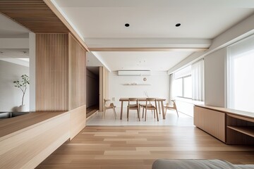 Fototapeta na wymiar modern japanese style interior with sleek, minimalist design and clean lines, created with generative ai