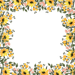 
Floral frame in vector style. Wild and bright flowers for background, texture, pattern, frame or borders. Floral frame of field and wild flowers. Beautiful lily in the background. Vector