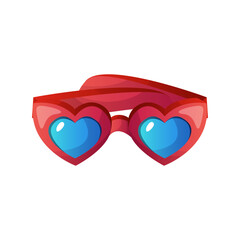 Cartoon heart red sunglasses. Swimming pool accessories, tropical resort sticker. Beach party holidays, summer vacation, leisure, recreation, rest item. Vector for banner, poster, menu, flyer.