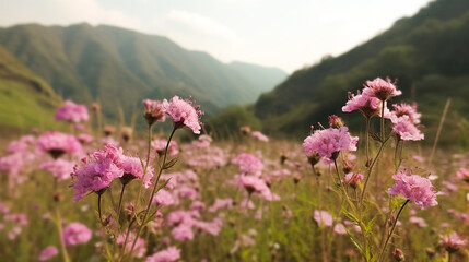 Obraz premium wild flowers fields on spring and summer season, with colorful wild flower and natural sunlight background scene.