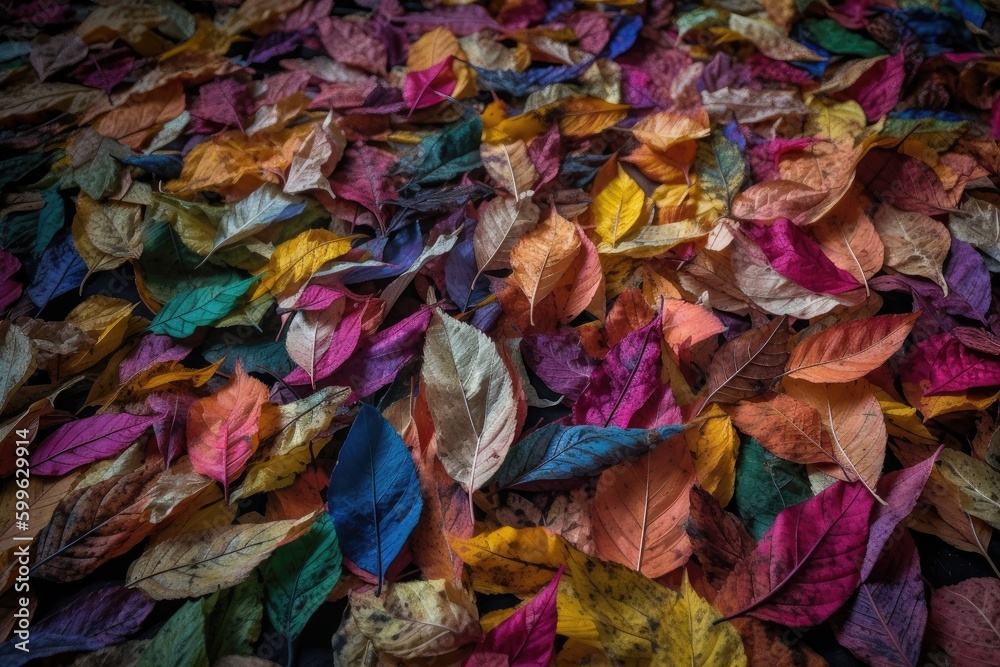 Wall mural a pile of colorful fallen leaves, each with its own unique pattern, created with generative ai