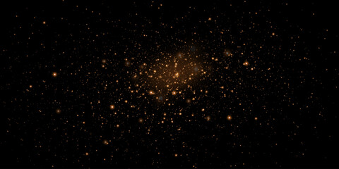 Sparks of dust and golden stars shine with a special light. Vector sparkles on a black background. Christmas light effect. Glittering magical dust particles.