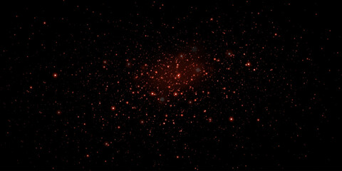 Sparks of dust and red stars shine with a special light. Vector sparkles on a black background. Christmas light effect. Shiny magical dust particles.