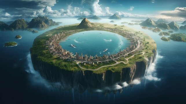 Flat earth. Flat earth concept. AI generation