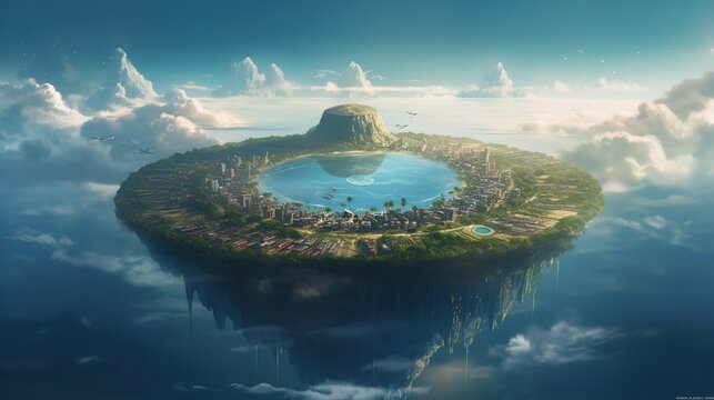 Flat earth. Flat earth concept. AI generation