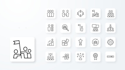 Teamwork icon collection with black outline style. partnership, outline, group, human, management, organization, strategy, social,. Vector Illustration