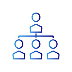 Organization teamwork icon with blue gradient outline style. communication, human, partnership, strategy, outline, leader, group. Vector Illustration