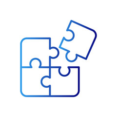 Puzzle teamwork icon with blue gradient outline style. element, shape, group, simple, graphic, flat, connection. Vector Illustration