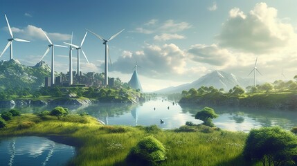 renewable energy, wind turbine on the lake