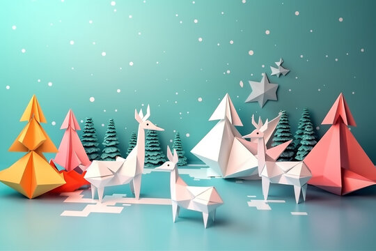 Weihnachtsszene Origami KI