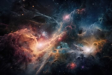 nebulae and galaxies colliding, with stars and planets in their paths, created with generative ai