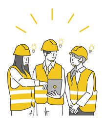 illustrations of safety management and supervision of workers in construction site interior, construction, civil engineering, and construction management