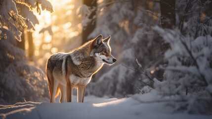 Beautiful wolf hunting in its natural habitat.