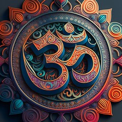 a colorful and intricate design with an om symbol in the center - obrazy, fototapety, plakaty
