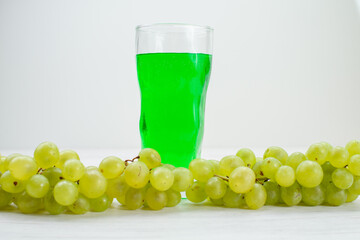front view green juice with fresh green grapes on white background fruit color drink cocktail