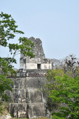 Fototapeta na wymiar Templo de Las Mascaras. Parque Nacional de Tikal, Guatemala, también llamado Templo 2. Toma Vertical.