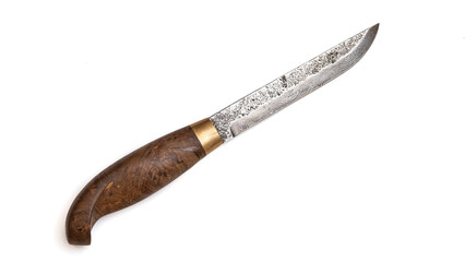 Background with a pattern of Damascus steel. Macro shot of damascusknife texture. Damascus steel with original pattern. Damascus steel pattern.