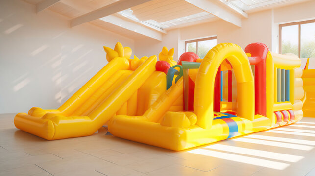 Modern inflatable playground for children indoor. AI Generative