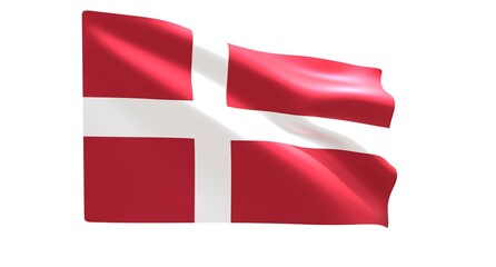 Denmark flag waving in the wind. Image on a white background. 3D rendered.