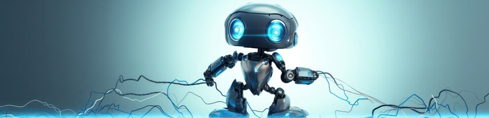 Artificial Intelligence Robot On Blue Background Banner Generative AI