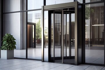 Fototapeta na wymiar office or hotel entrance with automatic sliding doors, for convenience and ease of access, created with generative ai