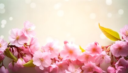 Fototapeta na wymiar Sakura flowers or Cherry blossoms in full bloom on a pink background and backdrop, copy space for text, good as banner and wallpaper, season greetings, and other design material.