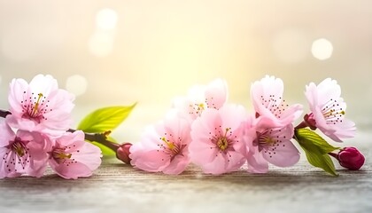 Obraz na płótnie Canvas Sakura flowers or Cherry blossoms in full bloom on a pink background and backdrop, copy space for text, good as banner and wallpaper, season greetings, and other design material.