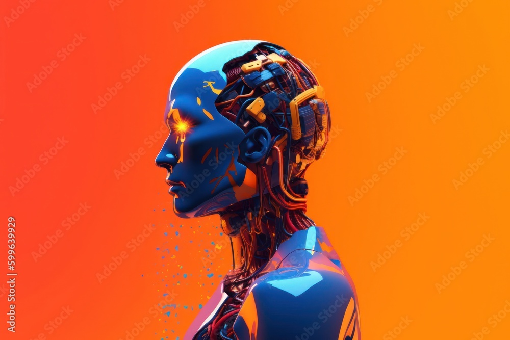 Poster robot with copy space yellow background generative ai