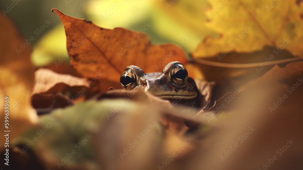 Canvas Prints A frog hiding among the leaves Generative AI 