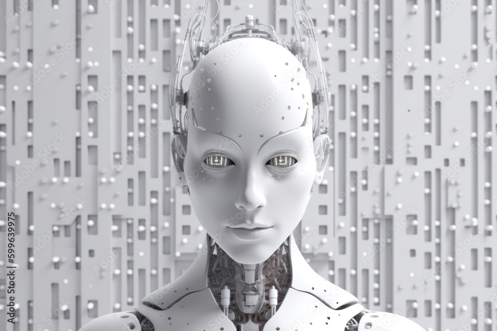 Poster robot grayish backdrop with copyspace generative ai