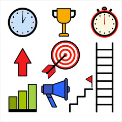 Success Icon set in flat design, business chat, flat line-art, vector Illustration