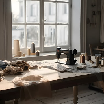 Estudio de costura con una m&aacute;quina de coser