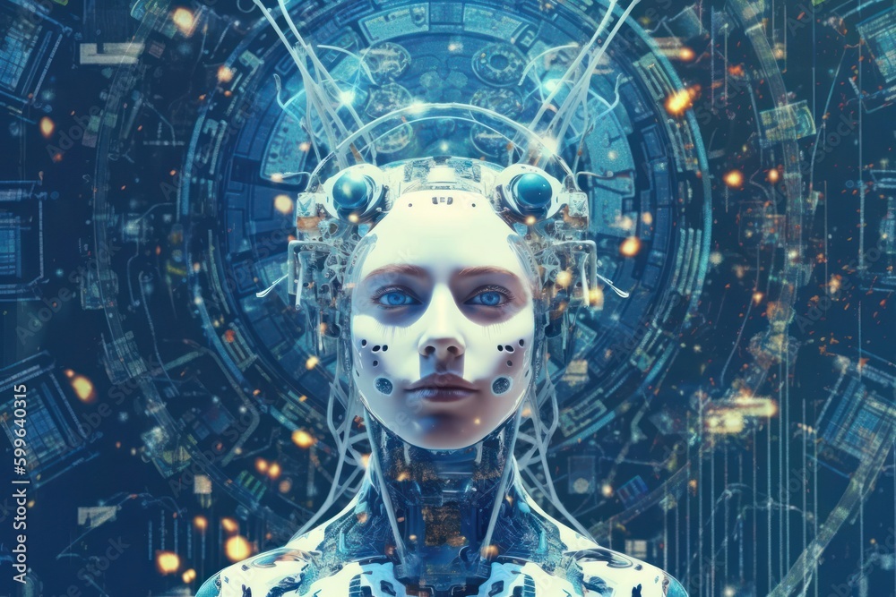 Poster robot circuit backdrop with copyspace generative ai